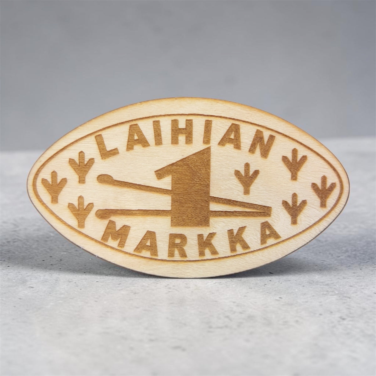 Laihian markka – puinen jääkaappimagneetti suomalaisesta koivuvanerista
