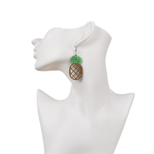Ananas - puiset korvakorut koivuvanerista – kevyet ja ekologiset puukorvakorut