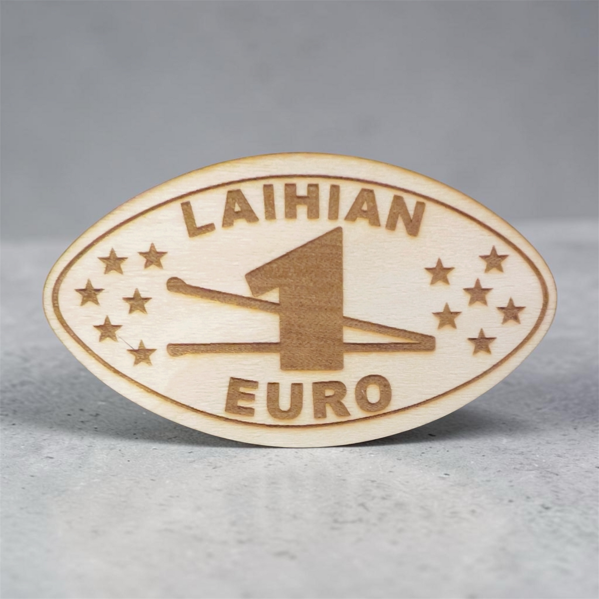 Laihian euro – puinen jääkaappimagneetti suomalaisesta koivuvanerista