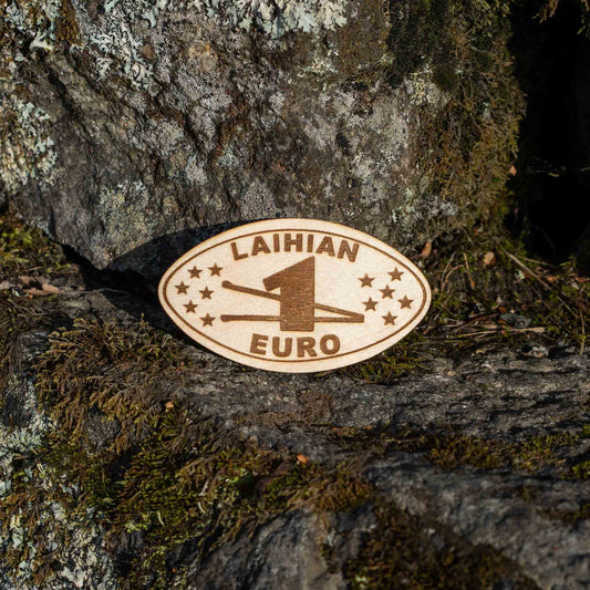 Laihian euro – puinen jääkaappimagneetti suomalaisesta koivuvanerista