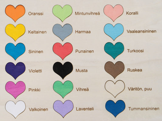 Värikartta – Puukkeli.fi-korvakorut saatavilla useissa väreissä